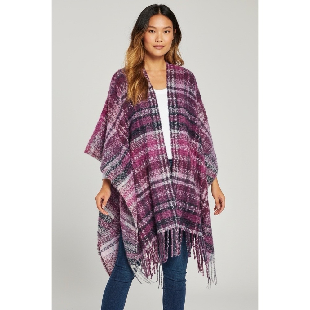 Woolrich Plaid Cozy Blanket Wrap With Fringe Trim OS
